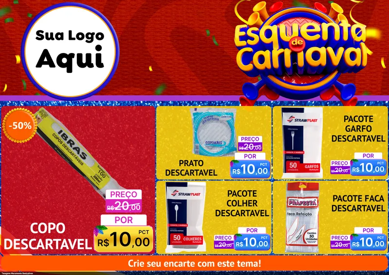 Modelo de Encarte para Encarte A4 Horizontal com o tema Esquenta de Carnaval para Embalagens