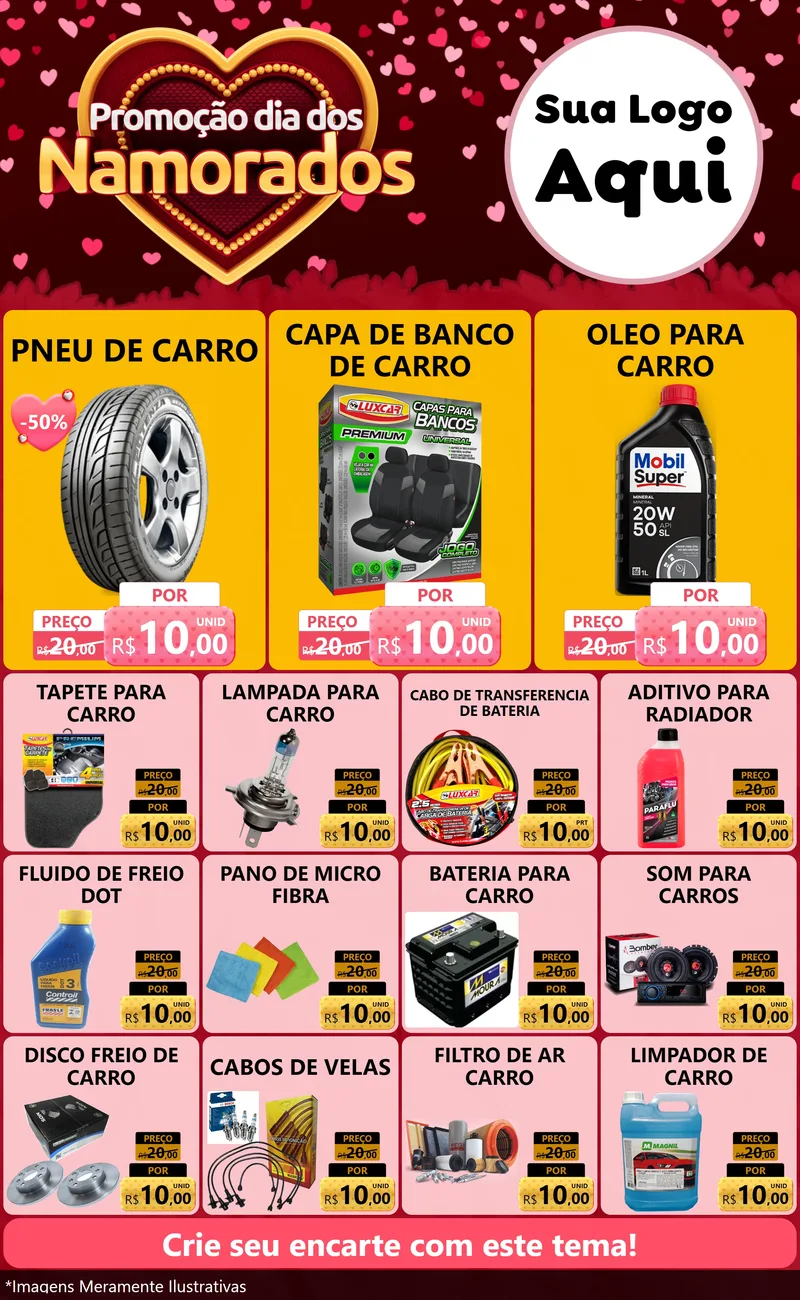 Modelo de Encarte para Encarte Grande com o tema Promoção Dia Dos Namorados para Auto peças