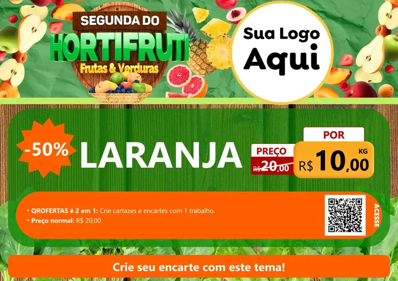 Modelo de Cartaz para Cartaz A4 Horizontal com o tema Segunda do Hortifrúti para Hortifrúti