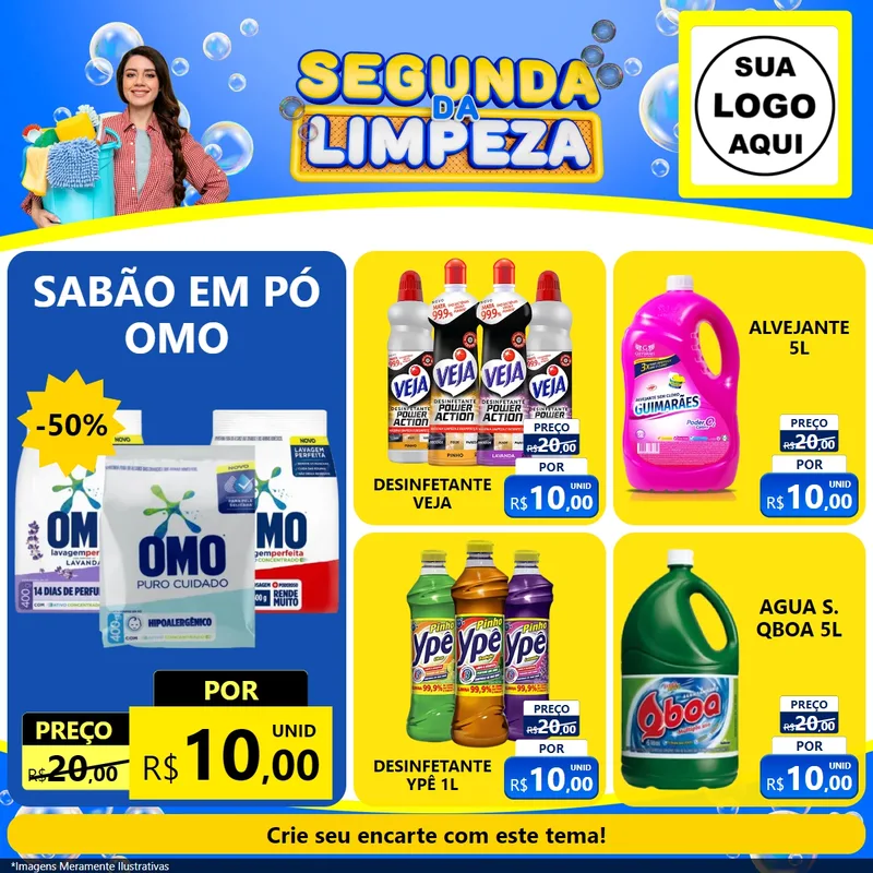 Modelo de Rede Social para Feed Facebook com o tema Segunda da Limpeza para Produtos de Limpeza