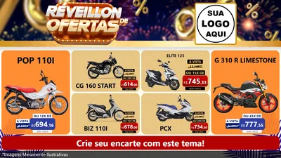 Modelo de TV para TV Horizontal com o tema Réveillon de Ofertas para Concessionaria de Motos