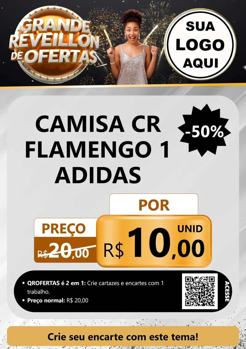 Modelo de Cartaz para Cartaz A4 Vertical com o tema Grande Réveillon de Ofertas para Roupas e acessórios