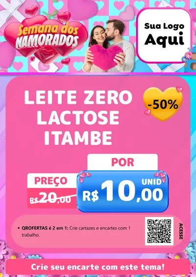 Modelo de Cartaz para Cartaz A4 Vertical com o tema Semana dos Namorados para Frios e Laticínios