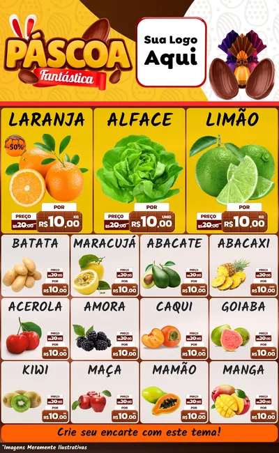 Modelo de Encarte para Encarte Grande com o tema Páscoa Fantástica para Hortifrúti