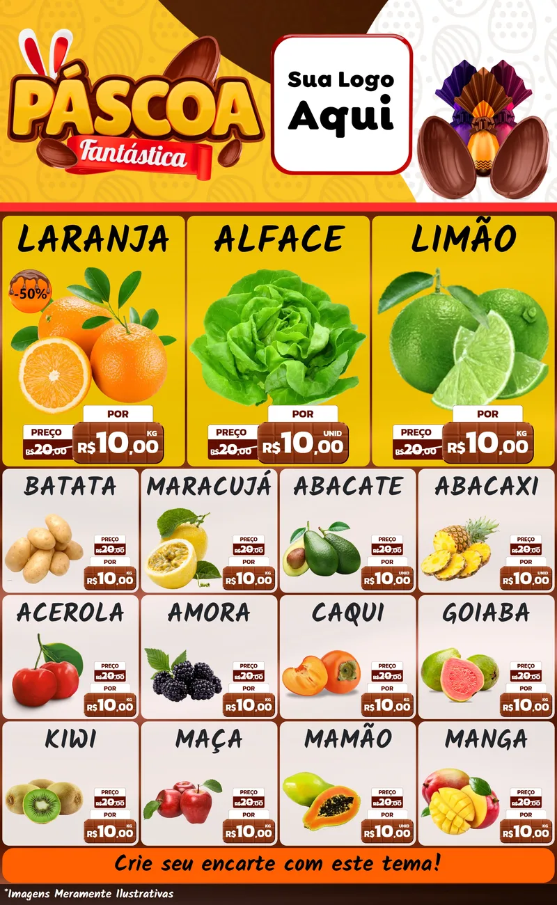 Modelo de Encarte para Encarte Grande com o tema Páscoa Fantástica para Hortifrúti