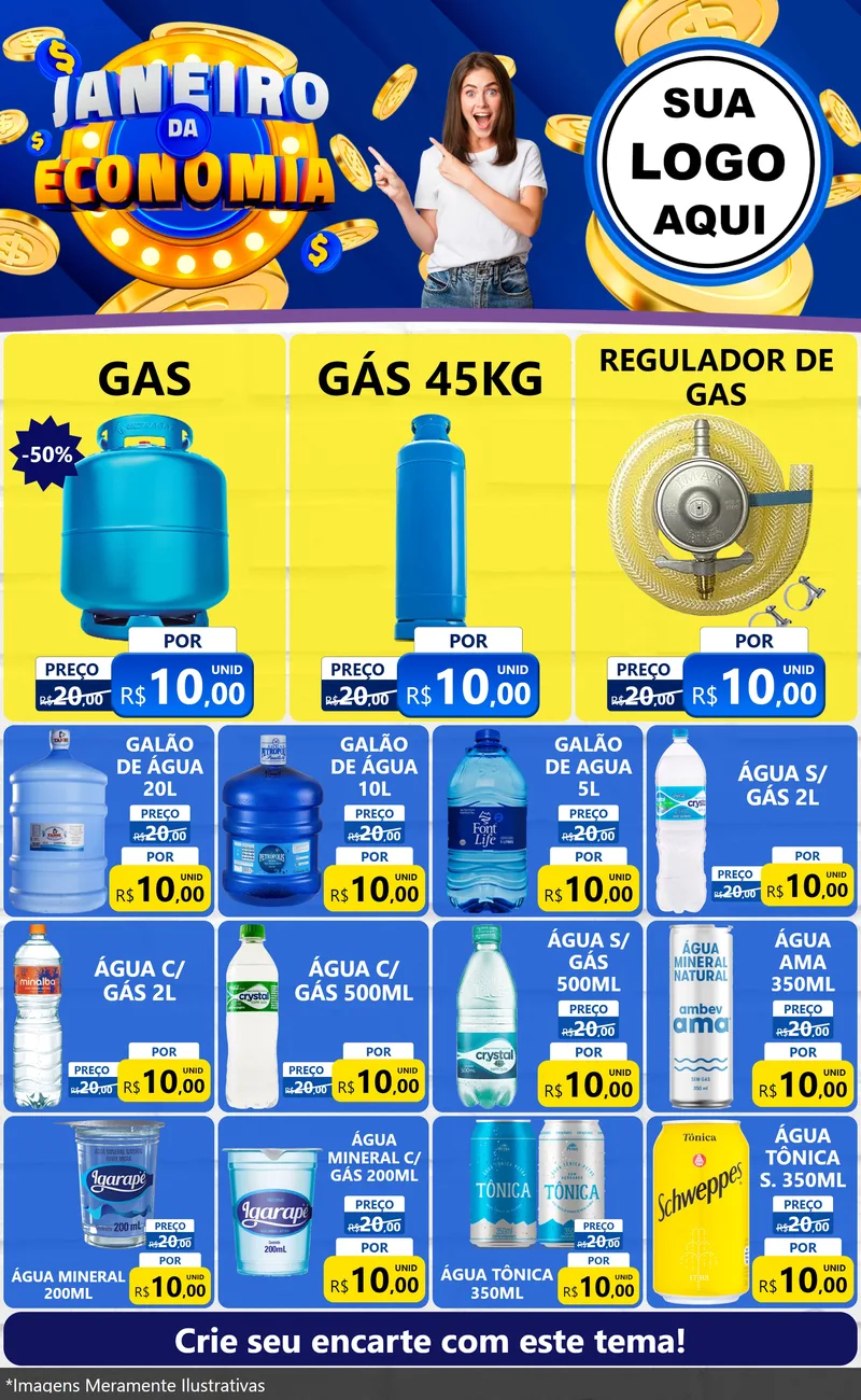 Modelo de Encarte para Encarte Grande com o tema Janeiro da Economia para Água e gás