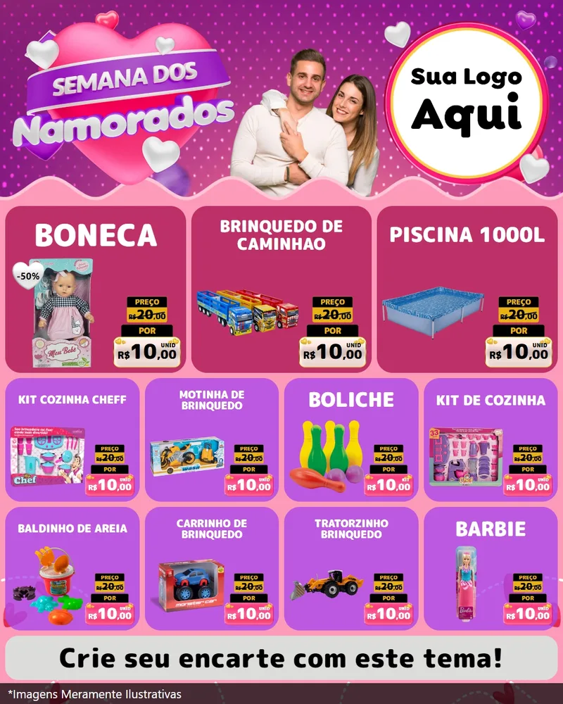 Modelo de Rede Social para Feed Instagram com o tema Semana dos Namorados para Brinquedos