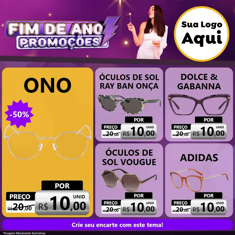 Modelo de Rede Social para Feed Facebook com o tema Fim de Ano Promoções para Óticas