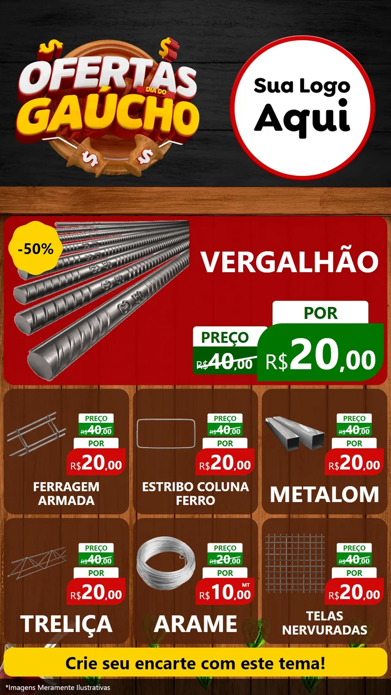 Modelo de Rede Social para Stories com o tema Ofertas Dia do Gaúcho para Ferragens