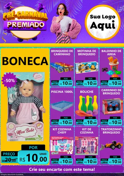 Modelo de Encarte para Encarte A4 Vertical com o tema Pré-Carnaval Premiado para Brinquedos
