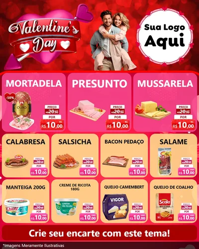 Modelo de Rede Social para Feed Instagram com o tema Valentine's Day para Frios e Laticínios