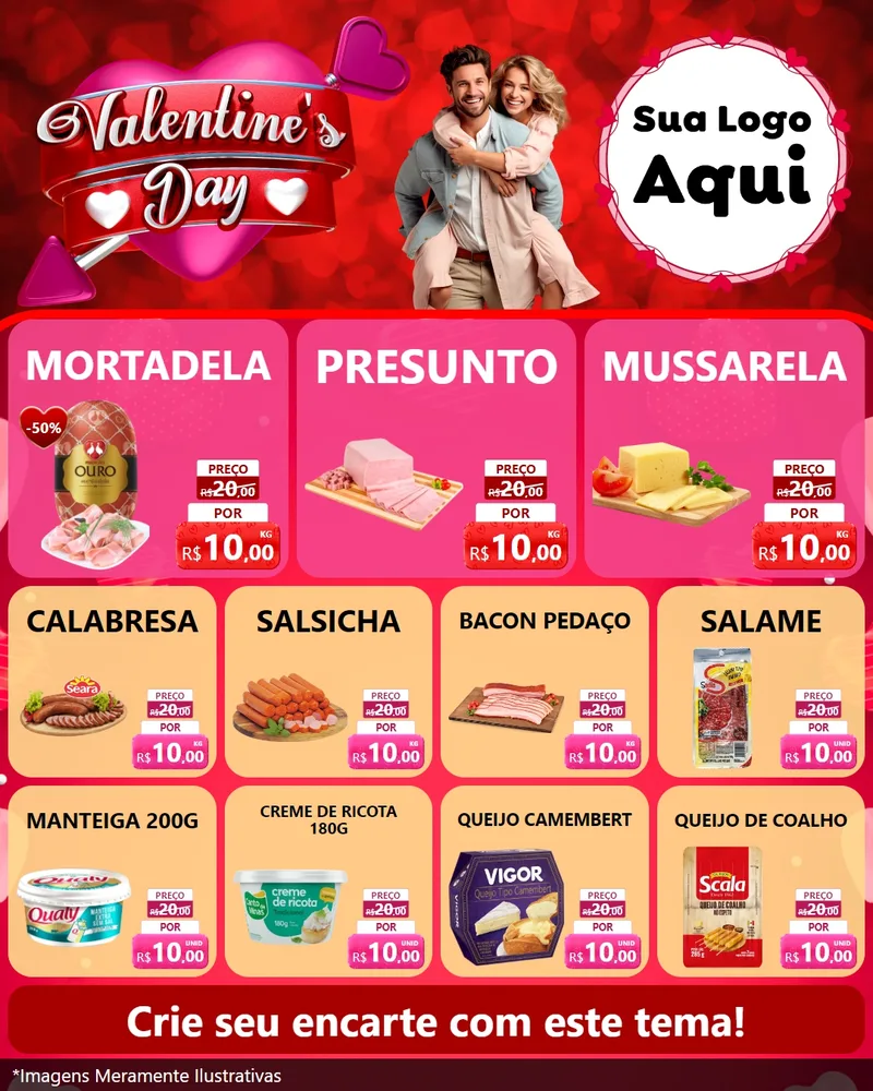 Modelo de Rede Social para Feed Instagram com o tema Valentine's Day para Frios e Laticínios