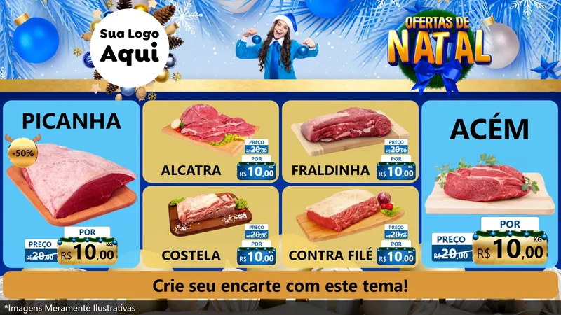 Modelo de TV para TV Horizontal com o tema Ofertas de Natal para Açougue