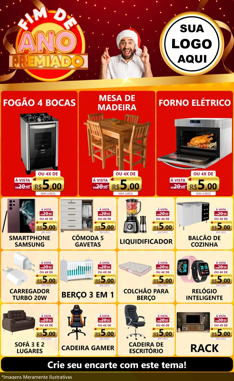 Modelo de Encarte para Encarte Grande com o tema Fim de Ano Premiado para Móveis e Eletro