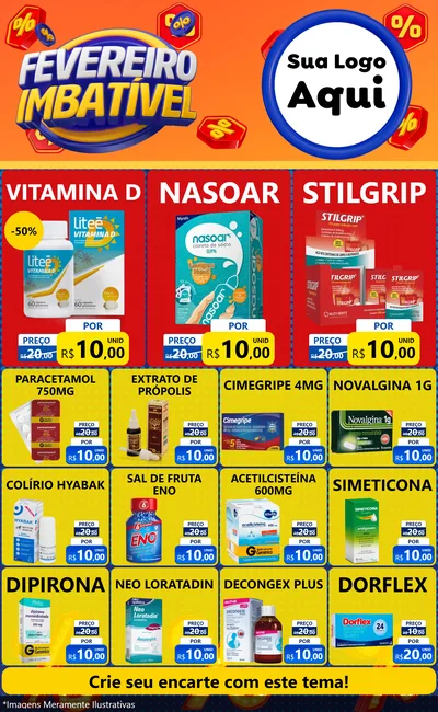 Modelo de Encarte para Encarte Grande com o tema Fevereiro Imbatível para Farmácia