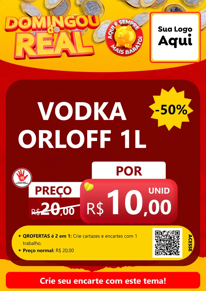 Modelo de Cartaz para Cartaz A4 Vertical com o tema Domingou do Real para Distribuidora de bebidas