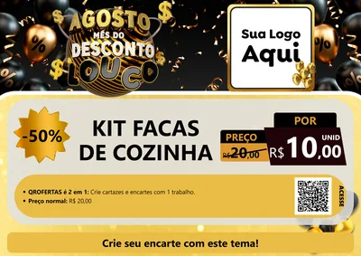Modelo de Cartaz para Cartaz A4 Horizontal com o tema Agosto Mês do Desconto Louco para Utilidades Domésticas