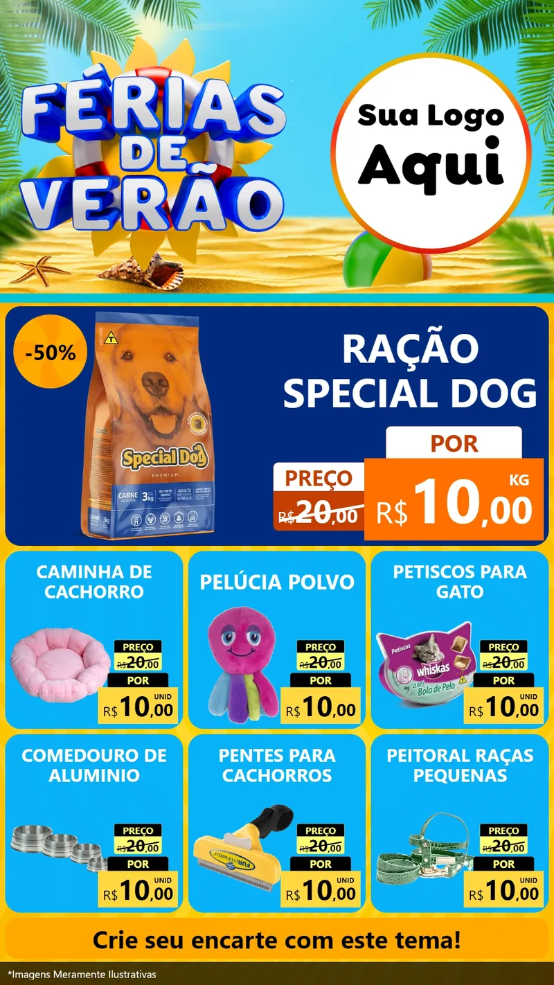 Modelo de Rede Social para Stories com o tema Férias de Verão para Pet Shop