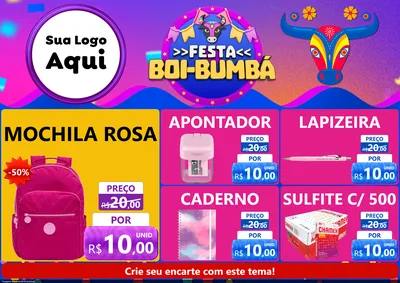 Modelo de Encarte para Encarte A4 Horizontal com o tema Festa Boi-Bumbá para Papelaria