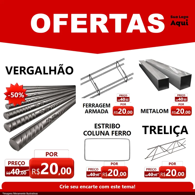 Modelo de Rede Social para Feed Facebook com o tema Ofertas Vermelho Cartaz para Ferragens