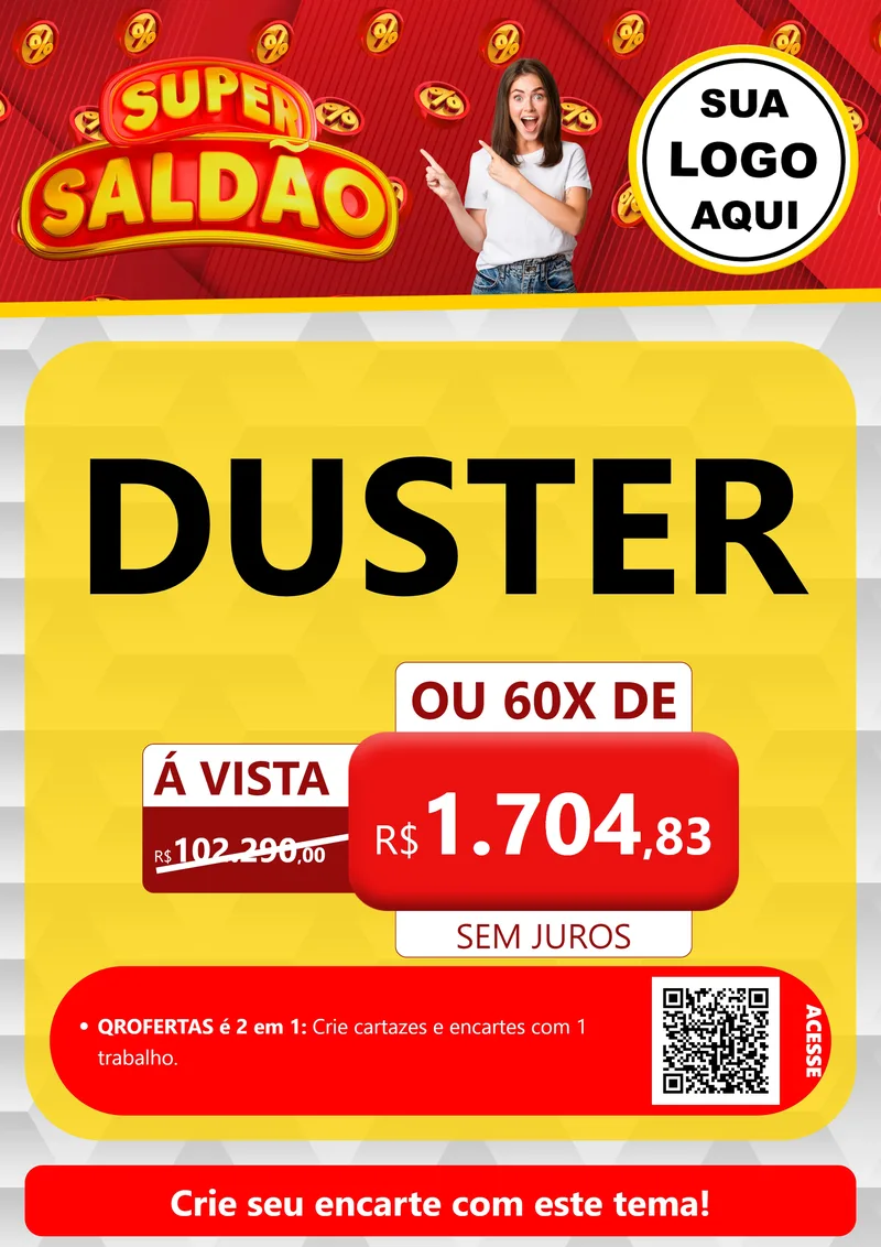 Modelo de Cartaz para Cartaz A4 Vertical com o tema Super Saldão para Concessionaria de Carros