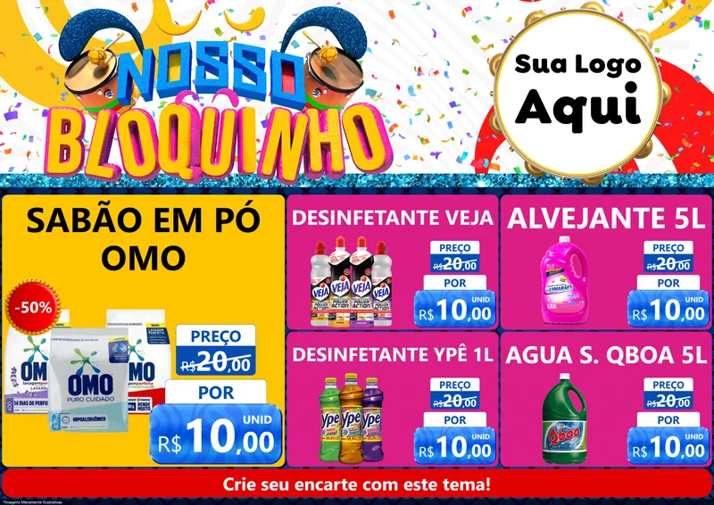 Modelo de Encarte para Encarte A4 Horizontal com o tema Nosso Bloquinho para Produtos de Limpeza