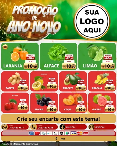 Modelo de Rede Social para Feed Instagram com o tema Promoção de Ano Novo para Hortifrúti