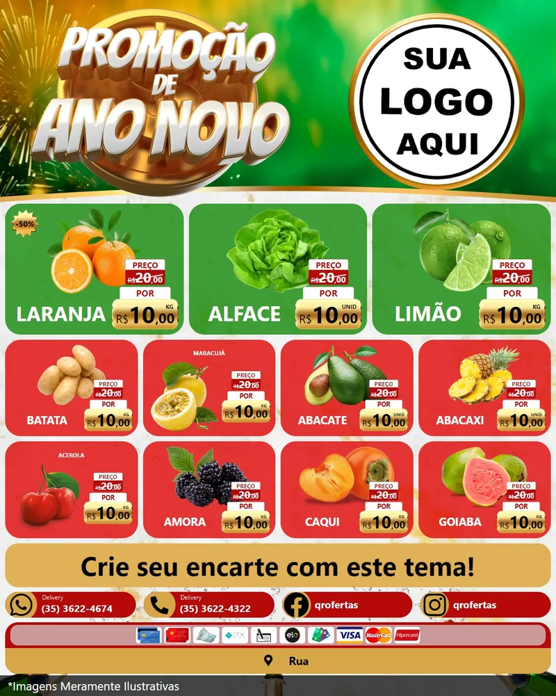 Modelo de Rede Social para Feed Instagram com o tema Promoção de Ano Novo para Hortifrúti