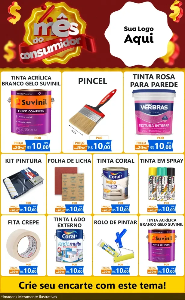 Modelo de Encarte para Encarte Grande com o tema Mês do consumidor para Tintas e Ferramentas