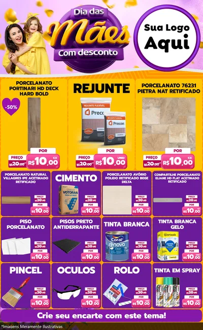 Modelo de Encarte para Encarte Grande com o tema Dia das Mães com Desconto para Pisos e revestimentos