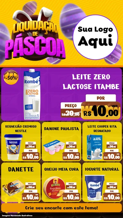 Modelo de Rede Social para Stories com o tema Liquidação de Páscoa para Frios e Laticínios