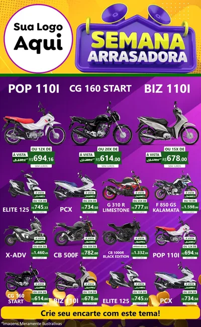 Modelo de Encarte para Encarte Grande com o tema Semana Arrasadora para Concessionaria de Motos