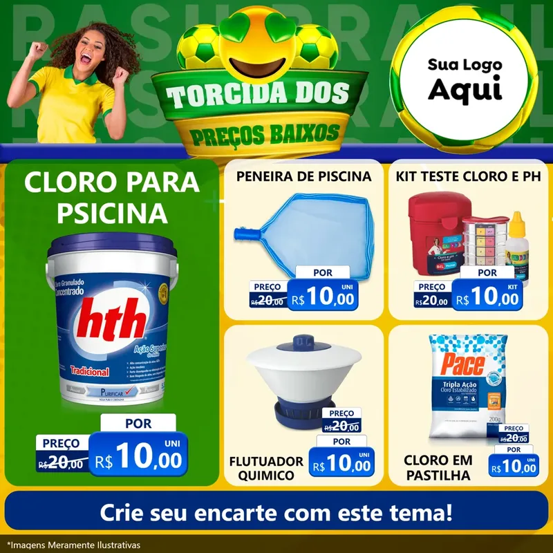 Modelo de Rede Social para Feed Facebook com o tema Torcida dos Preços Baixos - Copa para Produtos para Piscina