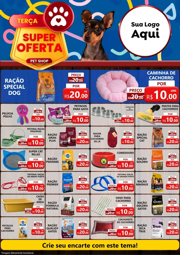 Modelo de Encarte para Encarte A4 Vertical com o tema Terça Super Oferta Pet Shop para Pet Shop