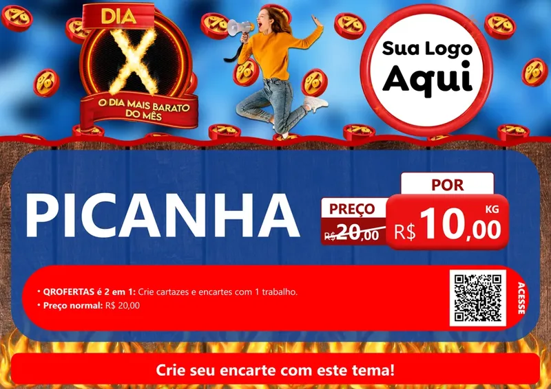 Modelo de Cartaz para Cartaz A4 Horizontal com o tema Dia X - O Dia Mais Barato Do Mês para Açougue