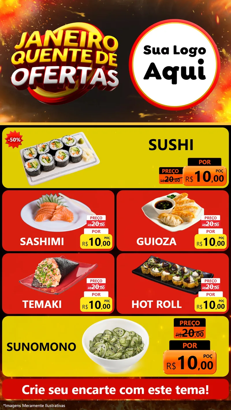 Modelo de TV para TV Vertical com o tema Janeiro Quente de Ofertas para Comida japonesa