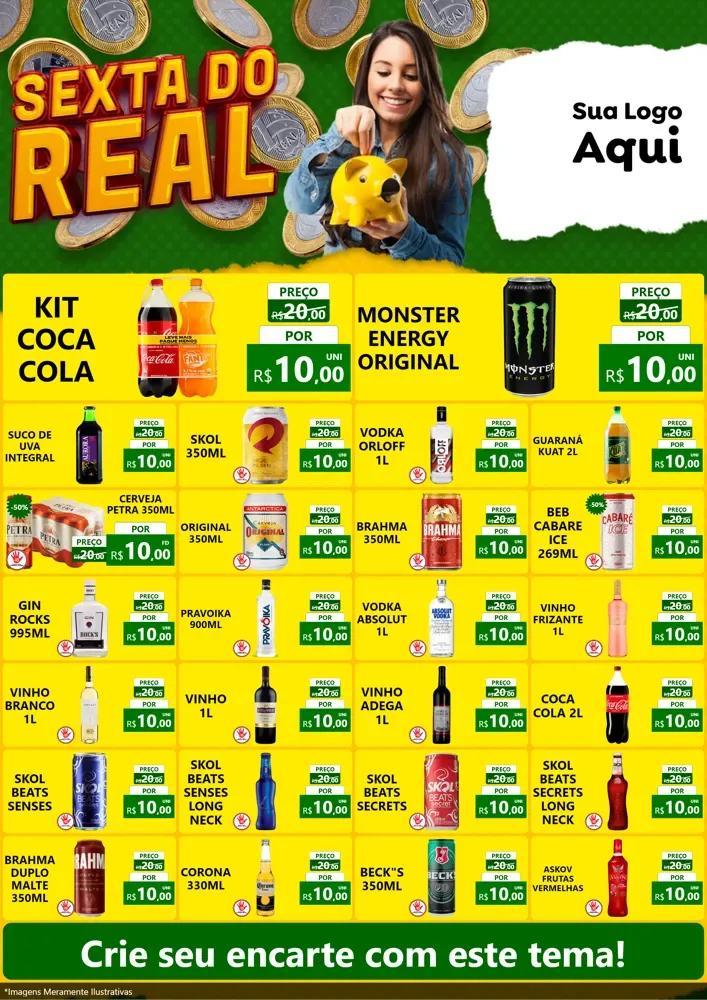 Modelo de Encarte para Encarte A4 Vertical com o tema Sexta do Real para Distribuidora de bebidas