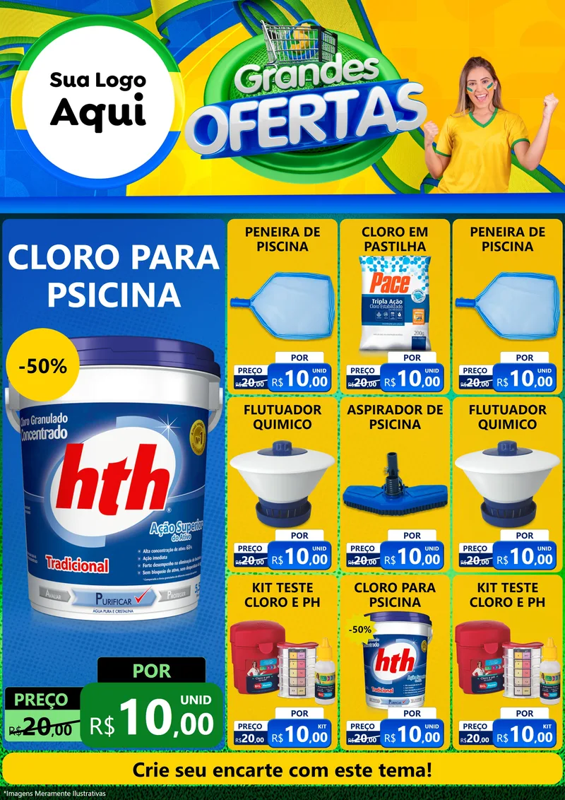 Modelo de Encarte para Encarte A4 Vertical com o tema Grandes Ofertas para Produtos para Piscina