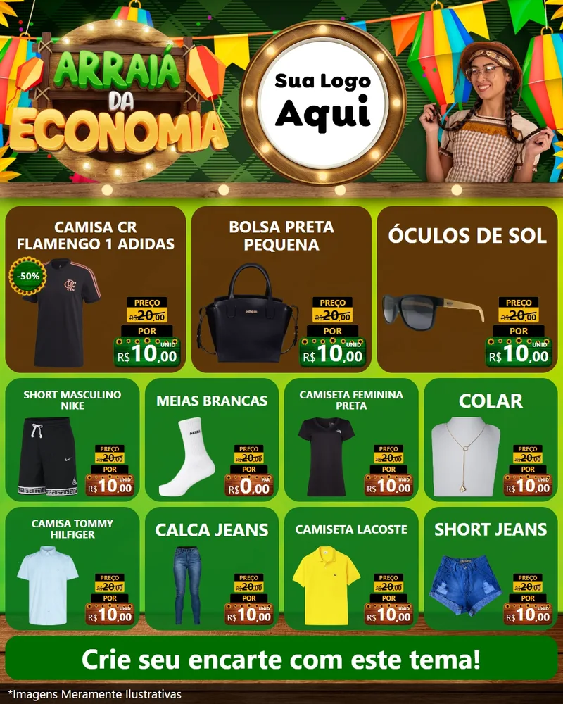 Modelo de Rede Social para Feed Instagram com o tema Arraiá de Economia para Roupas e acessórios