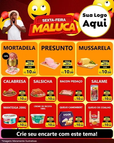 Modelo de Rede Social para Feed Instagram com o tema Sexta-feira Maluca para Frios e Laticínios
