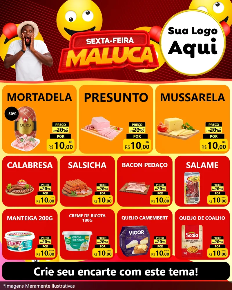 Modelo de Rede Social para Feed Instagram com o tema Sexta-feira Maluca para Frios e Laticínios