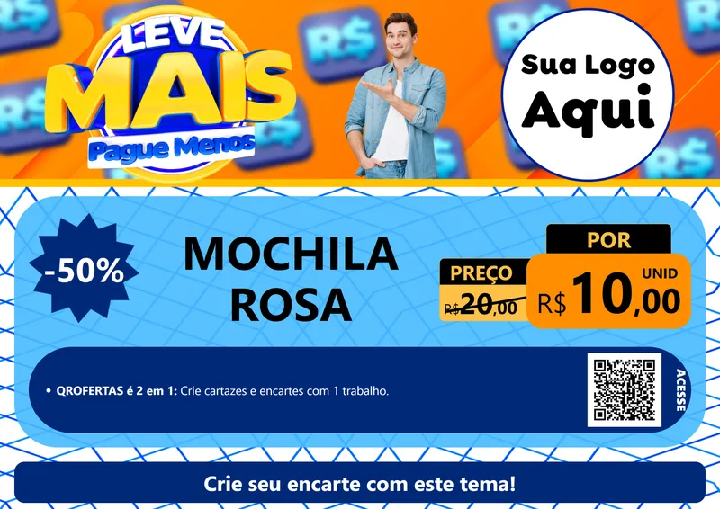 Modelo de Cartaz para Cartaz A4 Horizontal com o tema Leve Mais, Pague Menos para Papelaria