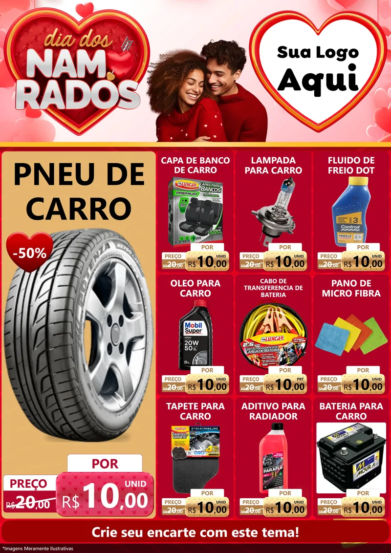 Modelo de Encarte para Encarte A4 Vertical com o tema Dia dos Namorados para Auto peças