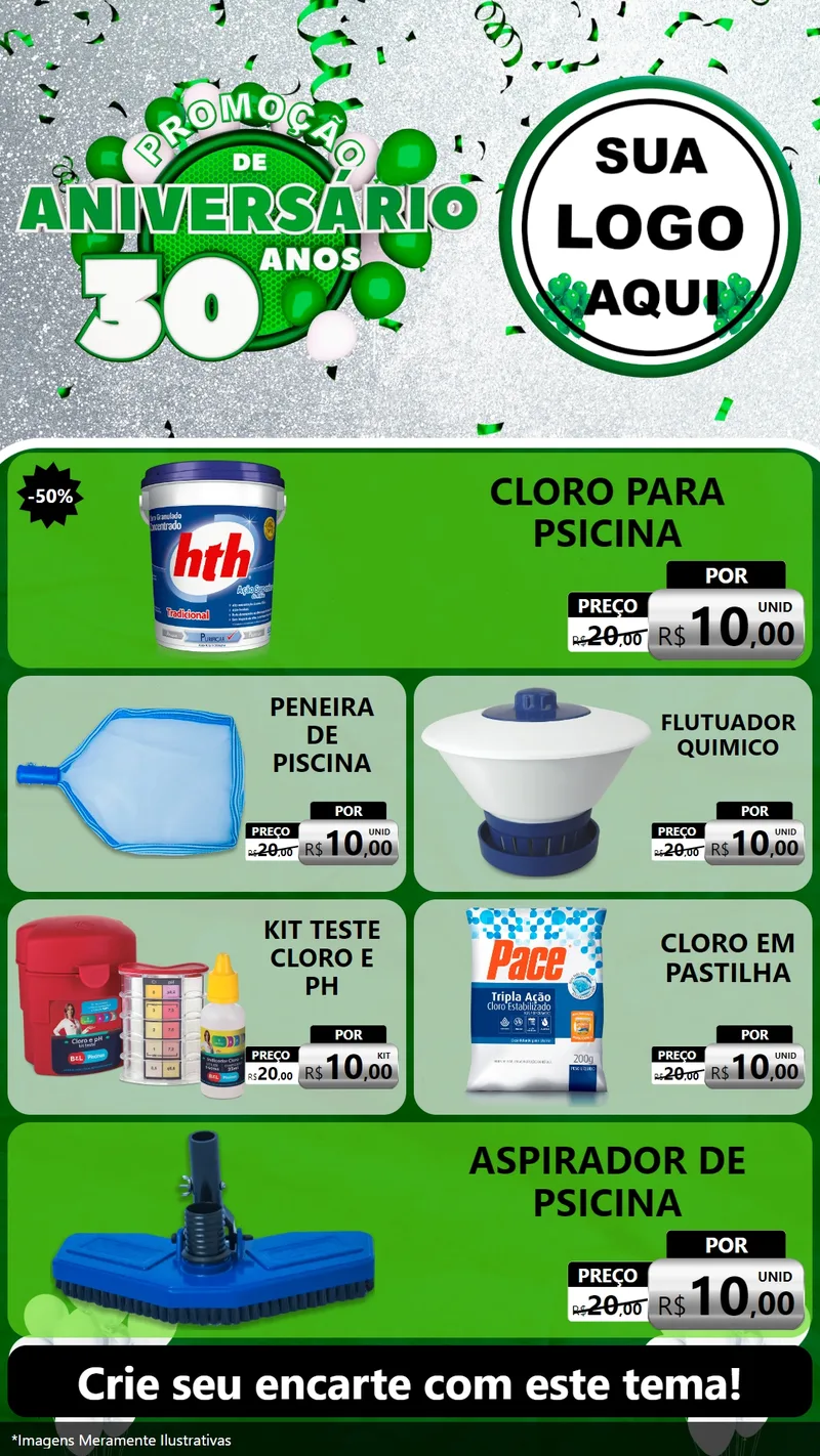 Modelo de TV para TV Vertical com o tema Promoção de Aniversário - 30 Anos para Produtos para Piscina