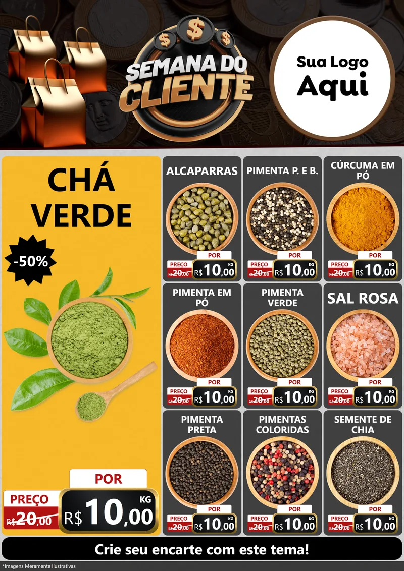 Modelo de Encarte para Encarte A4 Vertical com o tema Semana do Cliente para Produtos Naturais