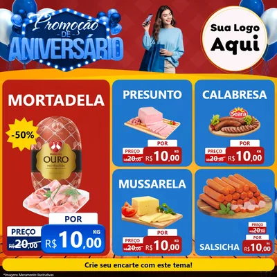 Modelo de Rede Social para Feed Facebook com o tema Promoção de Aniversário para Frios e Laticínios