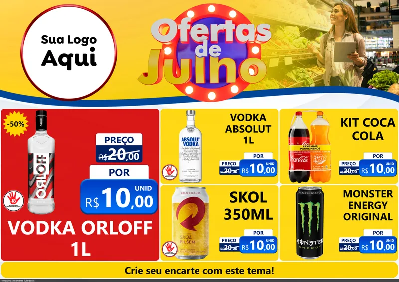 Modelo de Encarte para Encarte A4 Horizontal com o tema Ofertas de Julho para Distribuidora de bebidas