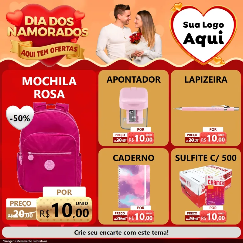 Modelo de Rede Social para Feed Facebook com o tema Dia dos Namorados - Aqui Tem Ofertas para Papelaria