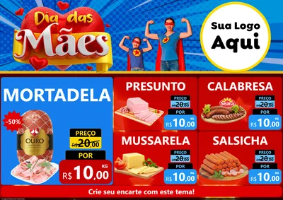 Modelo de Encarte para Encarte A4 Horizontal com o tema Dia das Mães para Frios e Laticínios