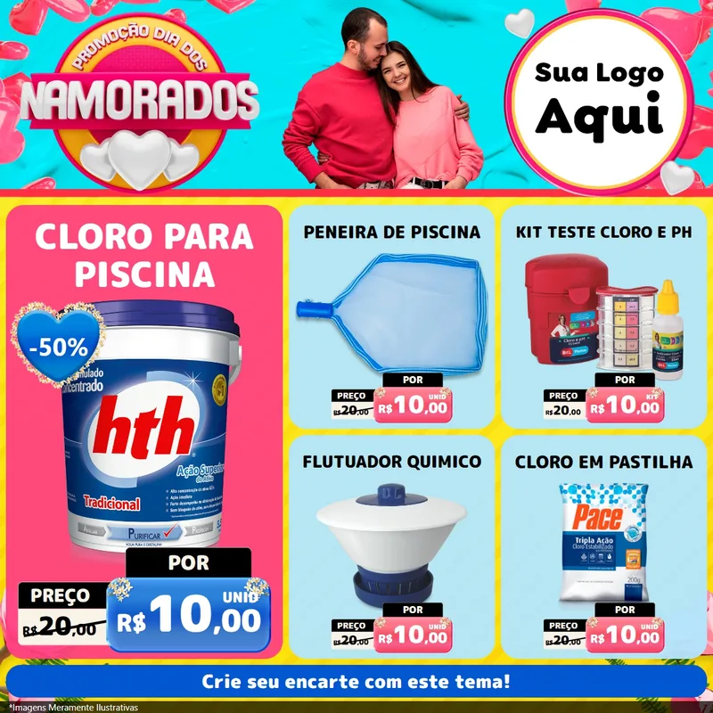 Modelo de Rede Social para Feed Facebook com o tema Promoção Dia dos Namorados para Produtos para Piscina